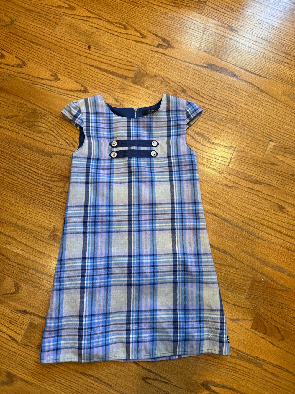 Nautica Girls' Plaid Dress in Light Blue and Navy